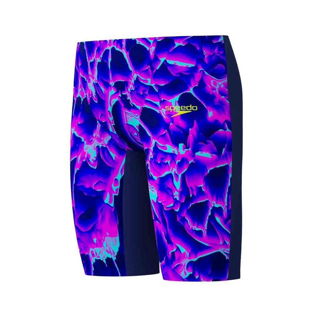 Speedo Fastskin Junior Endurance+ Max high-waisted jammers in Cave Current and Neon Jelly, featuring sleek, durable swimwear for young swimmers.