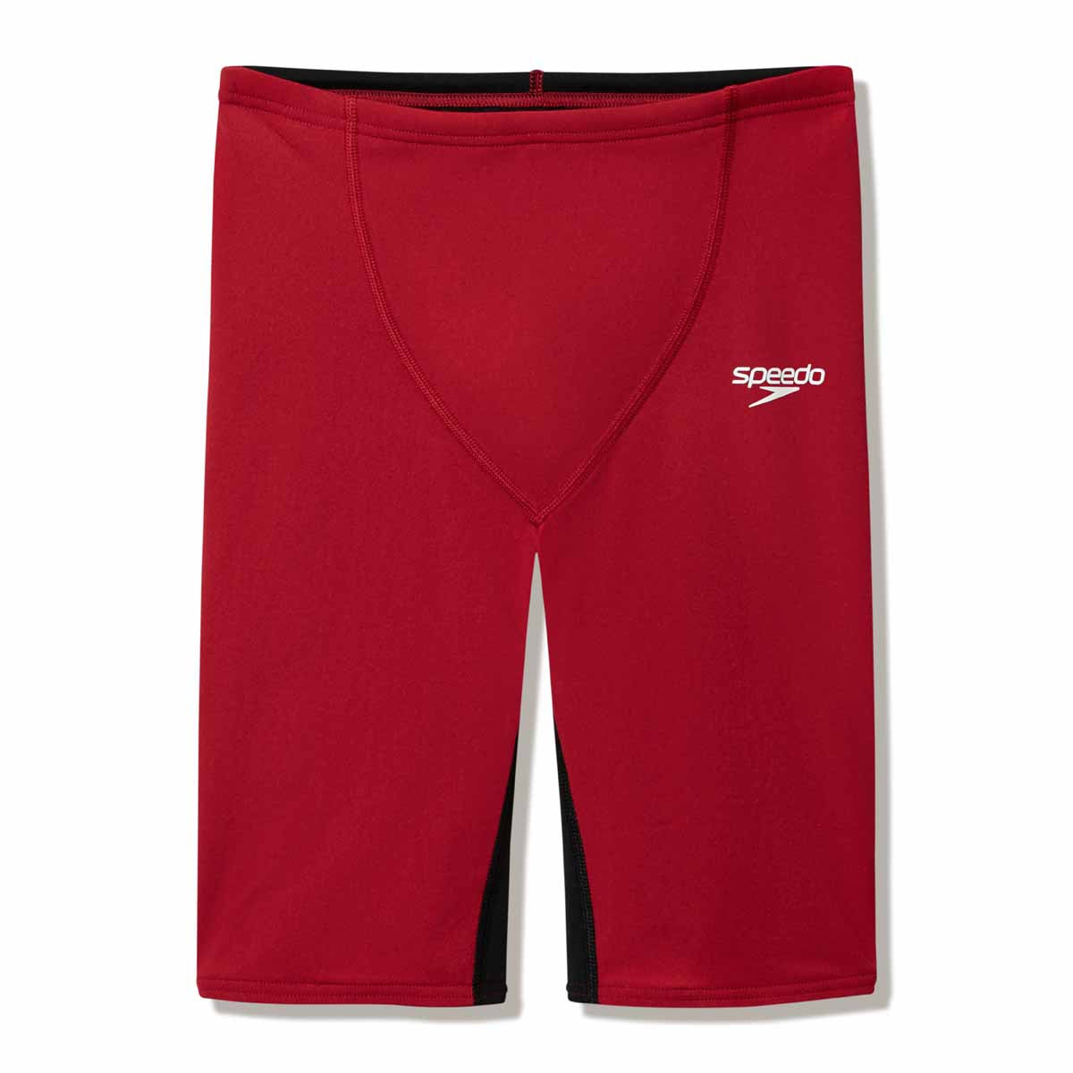 Speedo Boys Fastskin Junior Endurance+ Max high-waisted jammers in regal red and black, designed for competitive swimming.