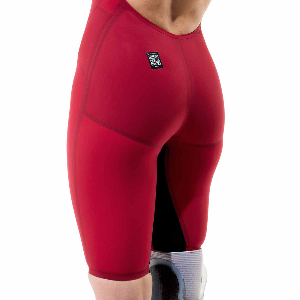 Speedo Women's Fastskin LZR Pure Valor 2.0 openback kneesuit in regal red and black, designed for competitive swimming.