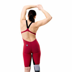 Speedo Women's Fastskin LZR Pure Valor 2.0 openback kneeskin swimsuit in Regal Red and Black, designed for competitive swimming.