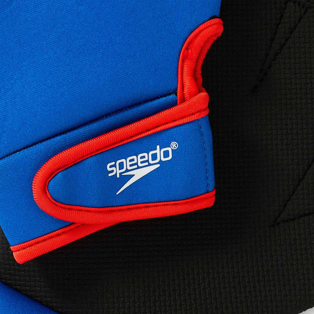 Speedo aquatic fitness swim gloves in blue and white, designed for swim training and water exercise.