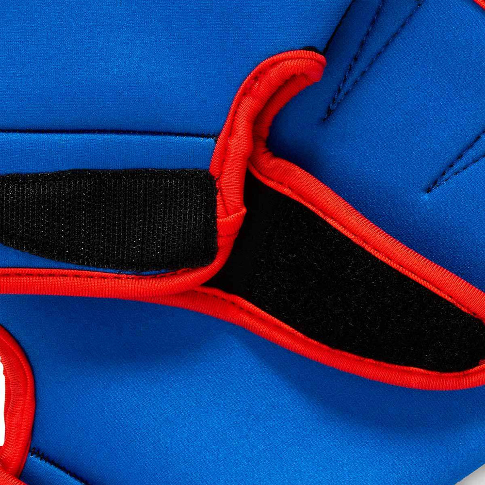 Speedo aquatic fitness swim gloves in blue and white, designed for water exercise and training.