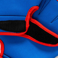 Speedo aquatic fitness swim gloves in blue and white, designed for water exercise and training.