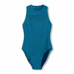 Speedo Women's Endurance+ Logo Hydrasuit Swimsuit in teal abyss, sleek design with Speedo branding and full coverage for swimming.