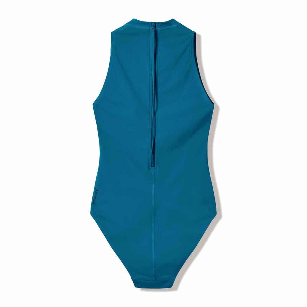 Speedo Women's Endurance+ Logo Hydrasuit Swimsuit in Teal Abyss, featuring a sleek design and Speedo branding for competitive swimming.