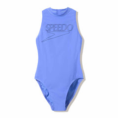 Speedo women's Endurance+ Logo Hydrasuit swimsuit in moonlight lavender, featuring a sleek design and logo detail.