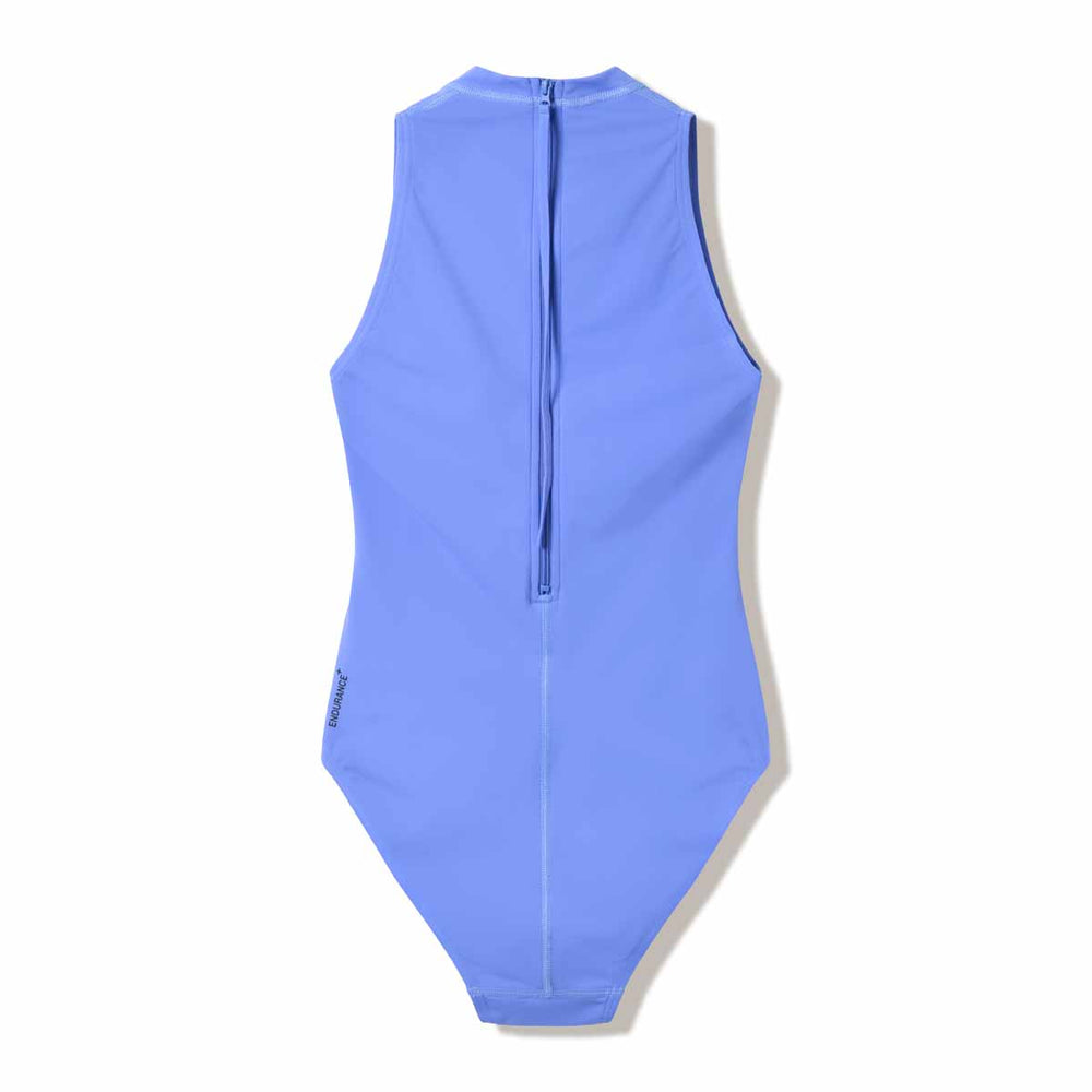 Speedo women's Endurance+ logo Hydrasuit swimsuit in moonlight lavender, showcasing sleek fabric and sporty design.