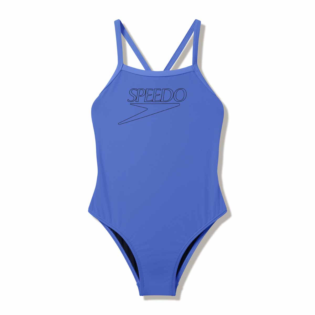 Speedo girls' Endurance+ thinstrap swimsuit in moonlight lavender, featuring the Speedo logo and sleek, sporty design.