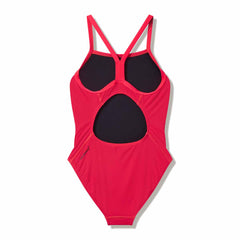 Speedo girls' Endurance+ logo thinstrap swimsuit in Post It Pink, featuring a sleek design and vibrant color for swimming.