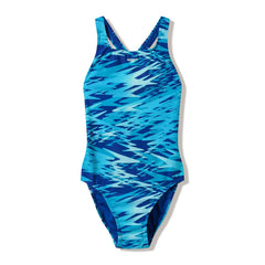 Speedo Women's Hyperboom Print Medalist Swimsuit in Night Watch with vibrant aquatic pattern and supportive fit for swimming.