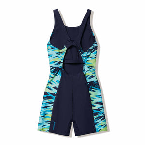 Speedo Women's Hyperboom Splice Muscleback Legsuit in anthracite and hyper teal, featuring a sleek design and athletic fit.