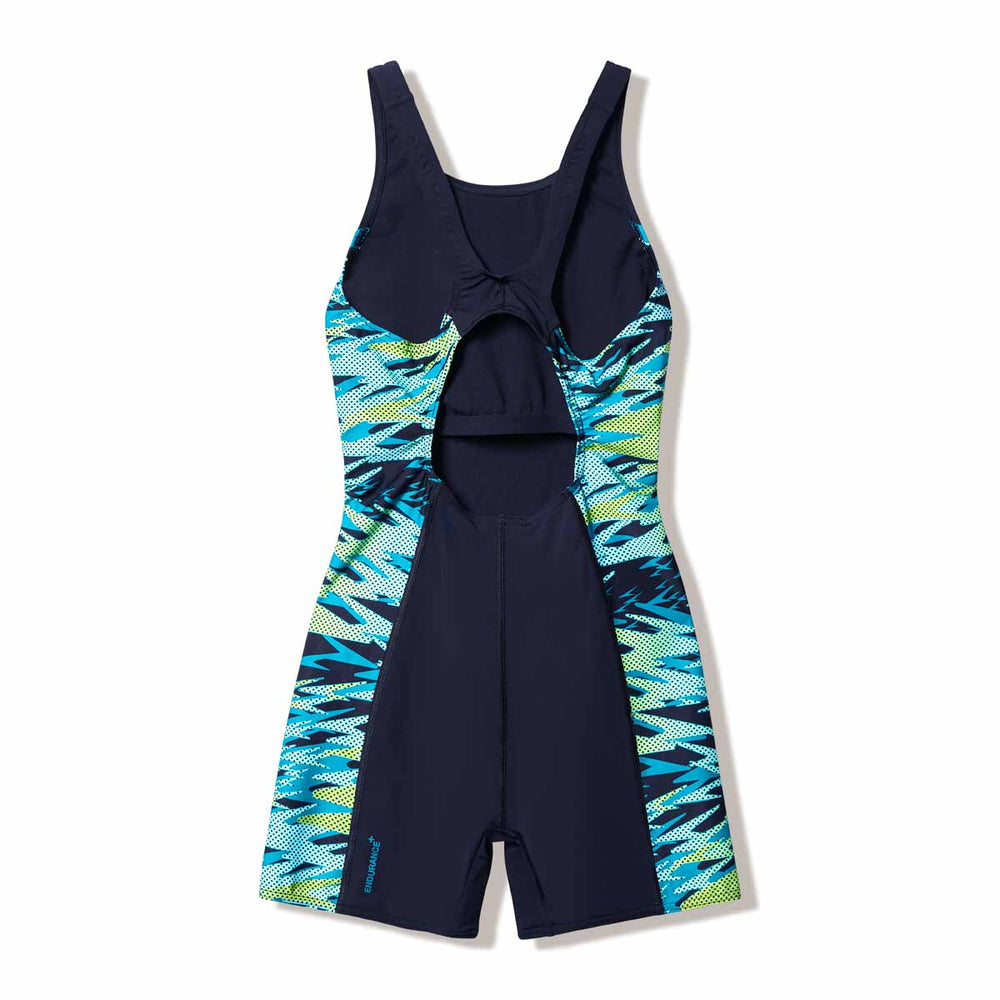 Speedo Women's Hyperboom Splice Muscleback Legsuit in anthracite and hyper teal, featuring a sleek design and athletic fit.