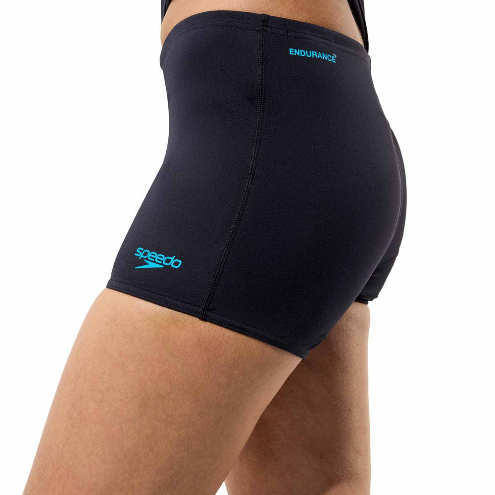 Speedo women's Hyperboom Splice Tankini set in anthracite and hyper teal, featuring a stylish two-piece swimsuit with spliced design.