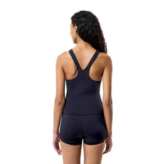 Speedo Women's Hyperboom Splice Tankini Set in anthracite and hyper teal, featuring a sleek tankini top and matching bottoms.