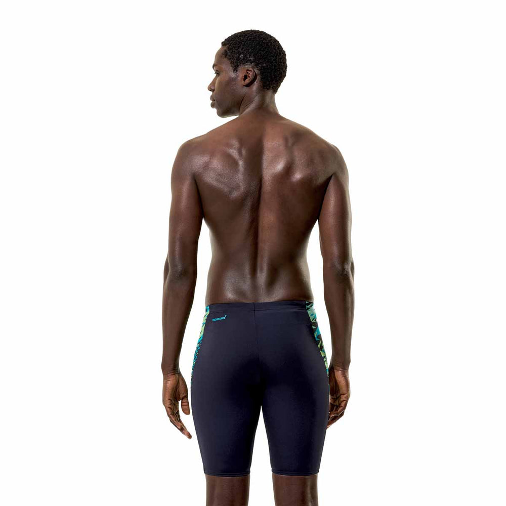 Speedo men's Hyperboom Splice jammer swimwear in anthracite and hyper teal, featuring a sleek, fitted design for competitive swimming.
