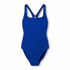 Speedo women's solid Flex Band swimsuit in Night Watch and Anthracite, shown with sleek, supportive design and full coverage.