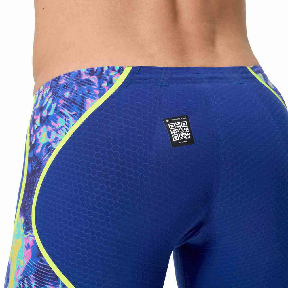 Speedo men's Fastskin LZR Pure Intent 2.0 jammer in blue and multi-color, designed for competitive swimming.