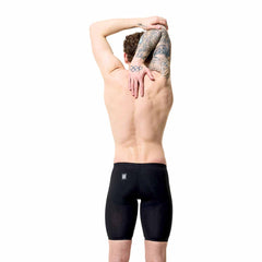Speedo men's Fastskin LZR Pure Valor 2.0 printed jammer in black ember and black, designed for competitive swimming.