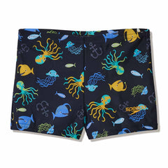 Speedo boys' anthracite print aquashorts with colorful pattern, designed for swimming and water activities.