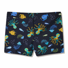 Speedo boys' print aquashorts in anthracite with colorful patterns, made for swimming and water activities.
