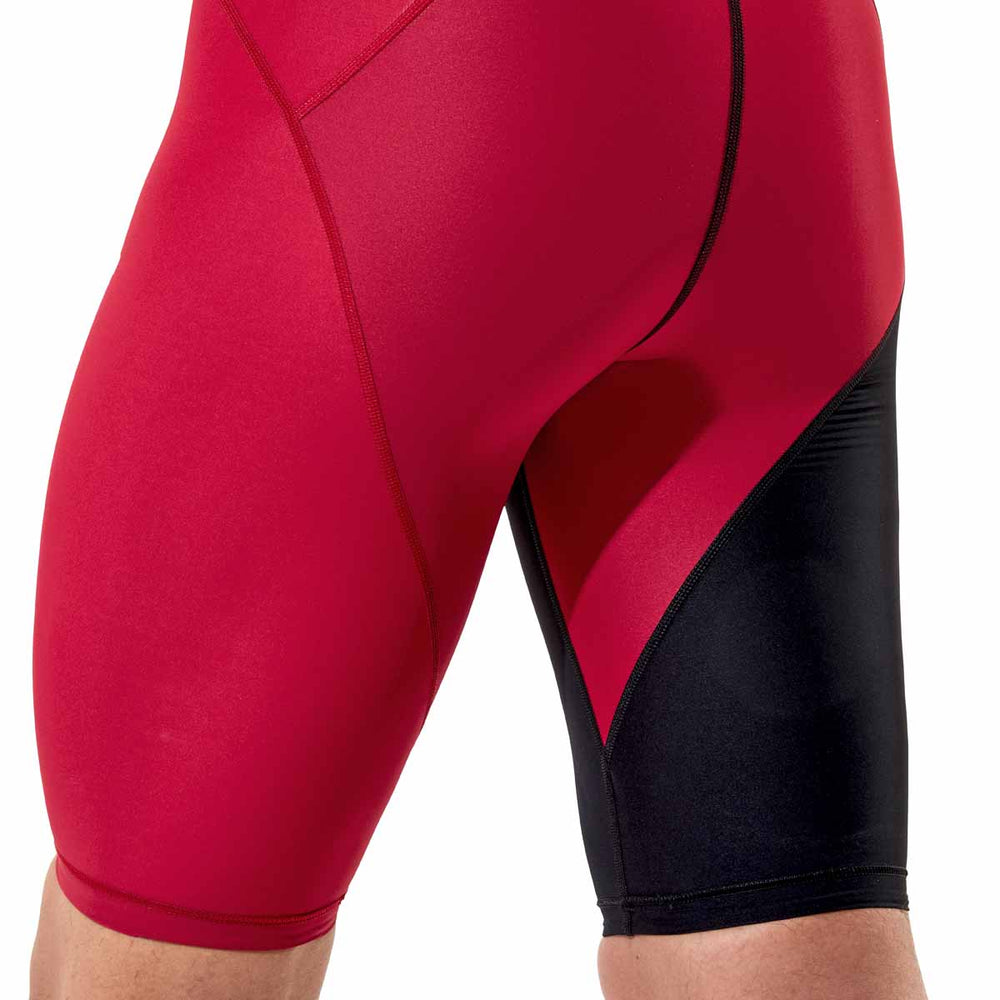 Speedo men's Fastskin LZR HyperPro jammer swimsuit in black, designed for competitive swimming, shown on a model.