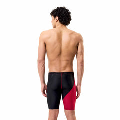 Speedo men's Fastskin LZR HyperPro jammer in regal red and black, featuring a sleek, tight-fitting swimwear design for competitive swimming.