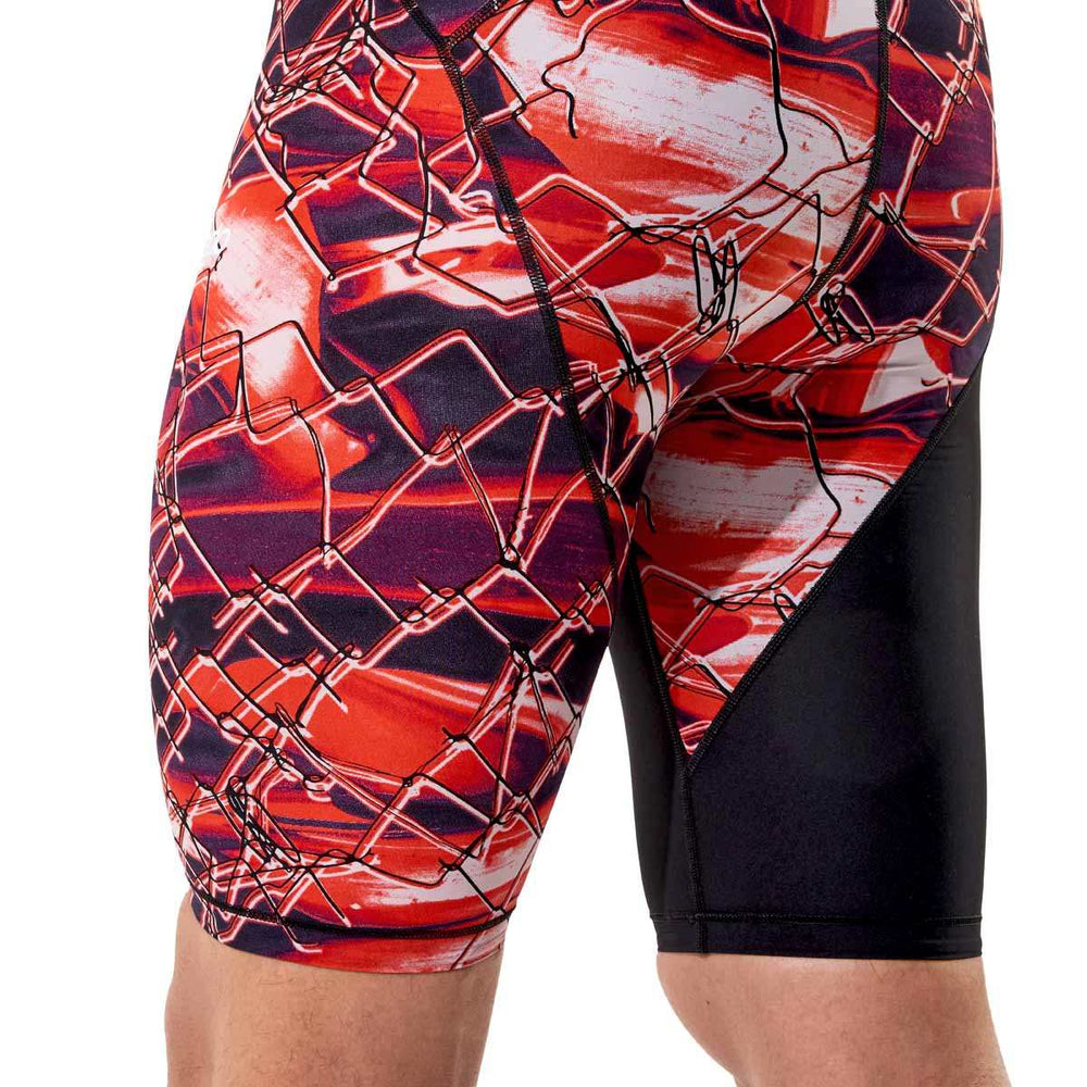 Speedo men's Fastskin LZR HyperPro printed jammer in black and electric veil design, featuring a sleek, form-fitting swimwear style.