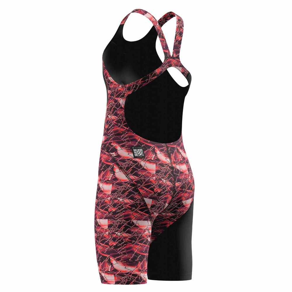 Speedo Girls Fastskin Junior LZR HyperPro printed kneeskin suit in black and electric veil colors, designed for competitive swimming.