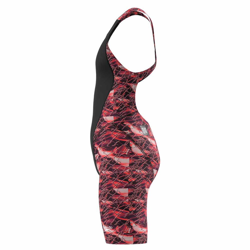 Speedo Girls Fastskin Junior LZR HyperPro printed black kneesuit with electric veil design, designed for competitive swimming.