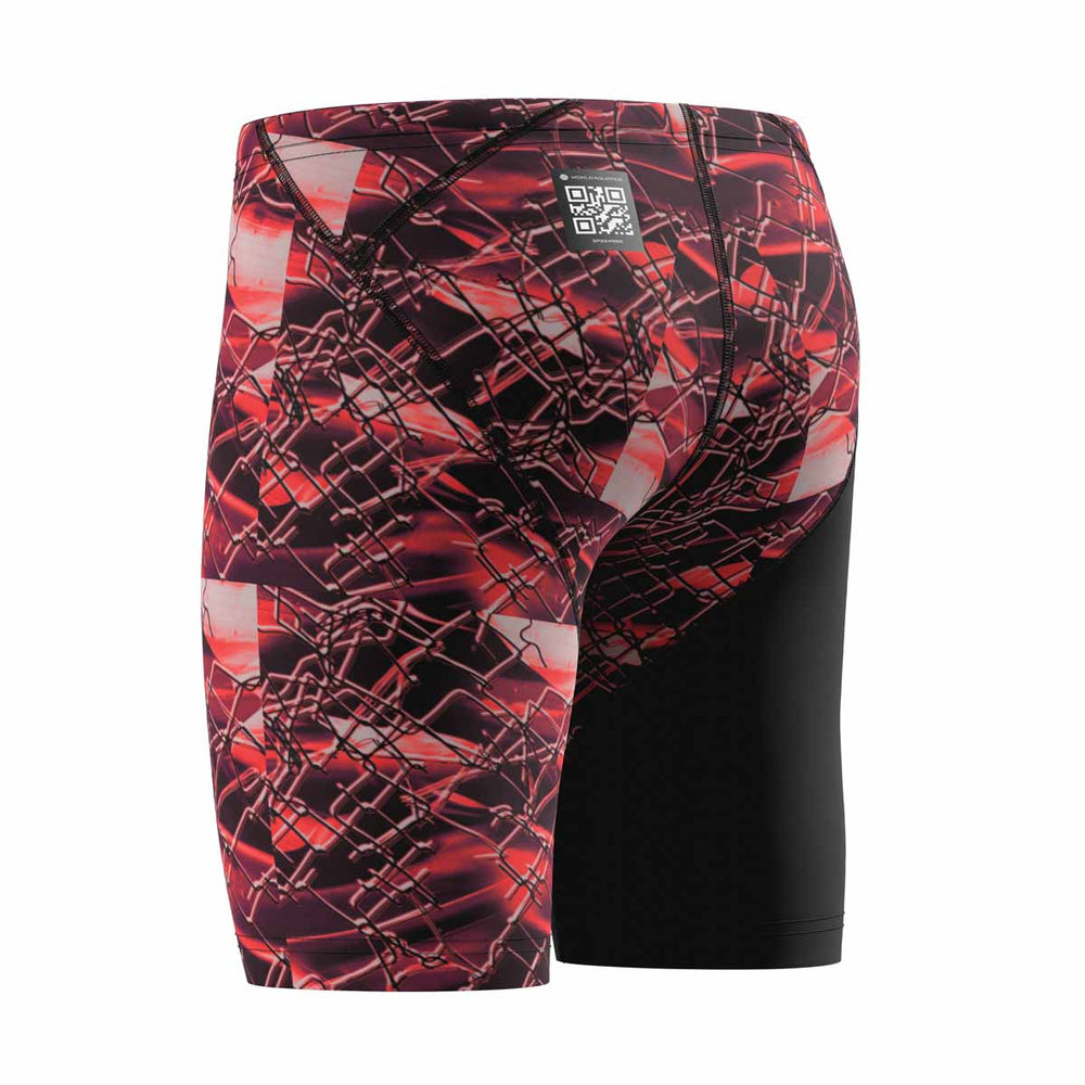 Speedo Boys Fastskin Junior LZR HyperPro printed jammers in black and electric veil design, designed for competitive swimming.