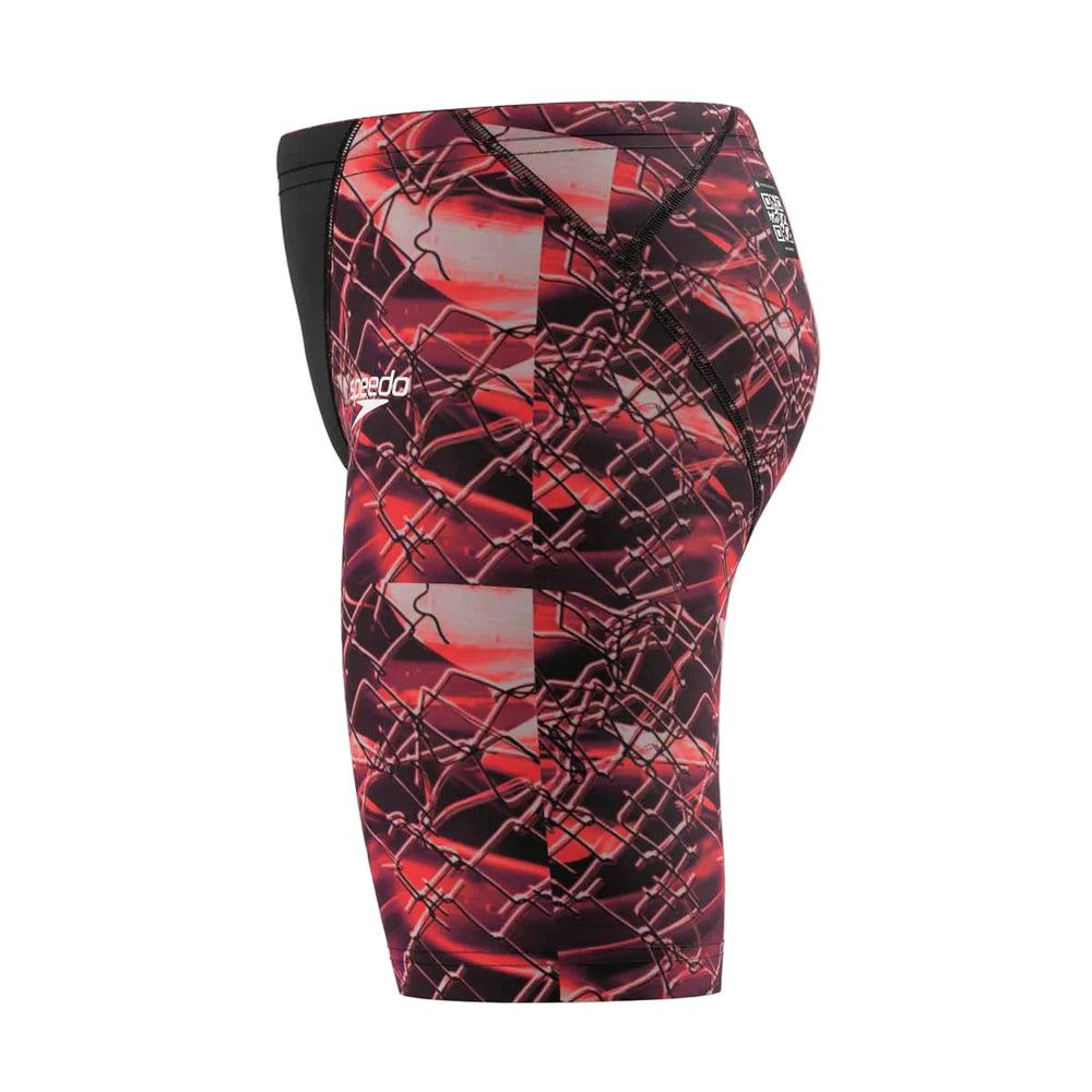 Speedo Boys Fastskin Junior LZR HyperPro printed jammer in black and electric veil, designed for competitive swimming.