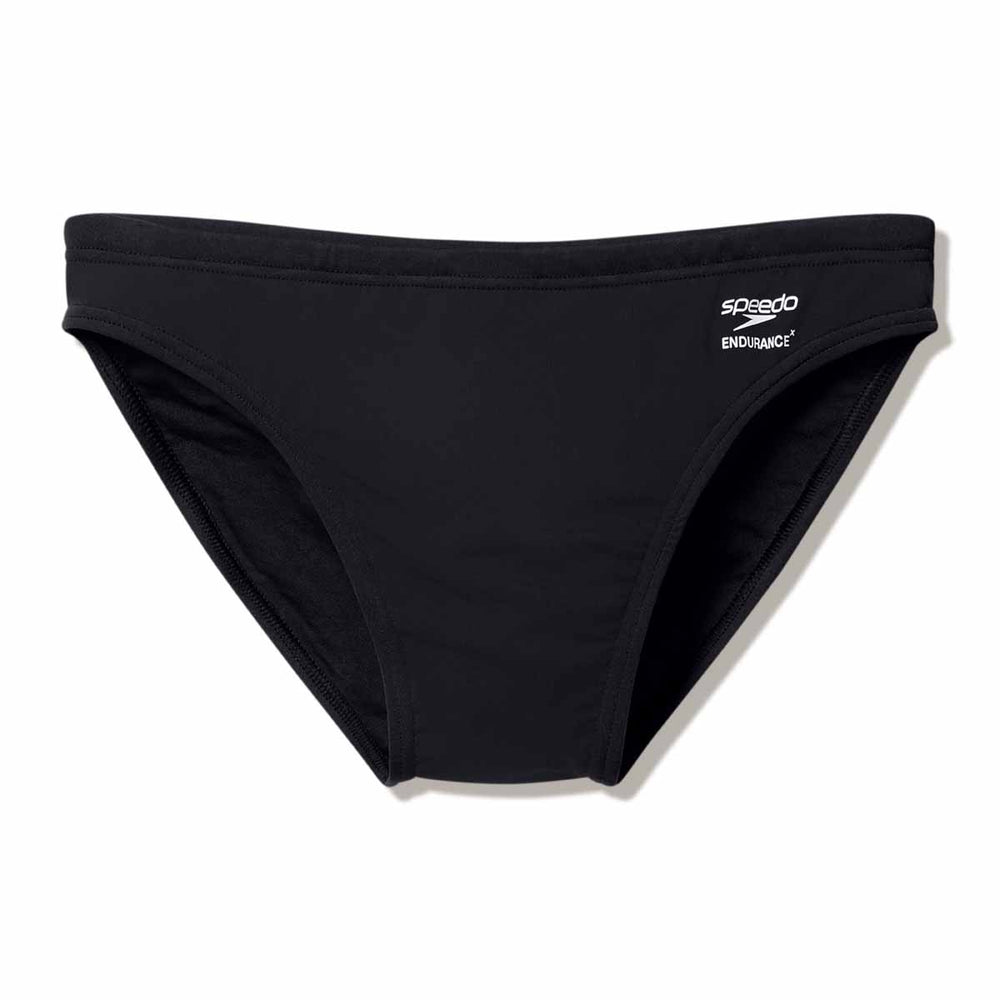 Speedo men's solid Endurance+ Max briefs in Team Black, featuring a comfortable fit and durable swimwear fabric.