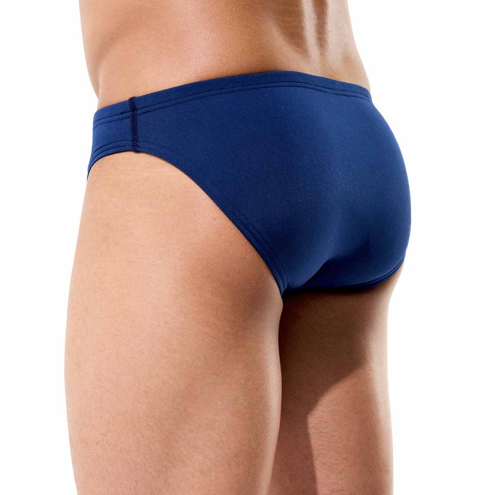 Speedo men's solid Endurance+ Max brief in navy, featuring a classic swimwear design with a snug fit and durable fabric.