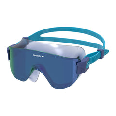 Speedo Women's Aquapulse Pro mirrored goggles in translucent Zaffre Blue, featuring cobalt and iris mirror lenses for swimming.