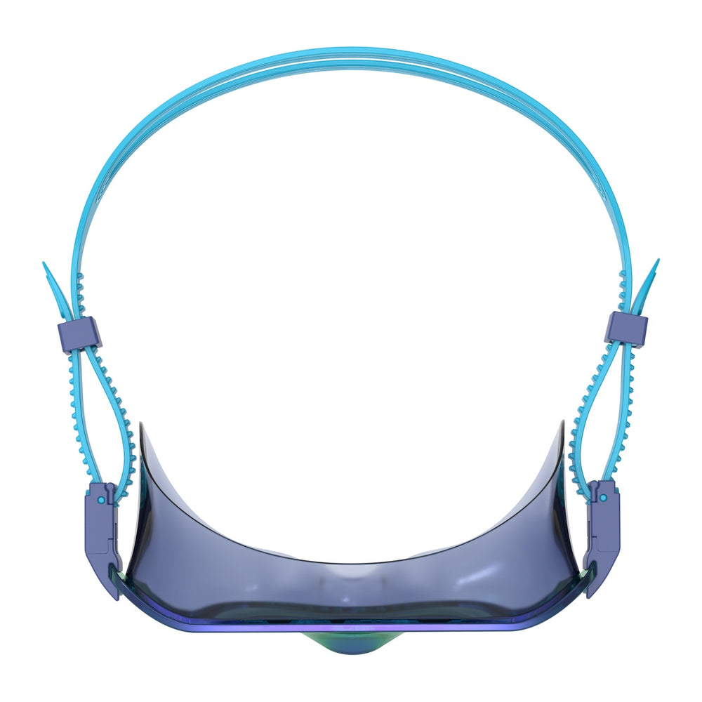 Speedo Women's Aquapulse Pro mirrored goggles with translucent zaffre blue, cobalt, and iris mirror lenses, designed for swimming.
