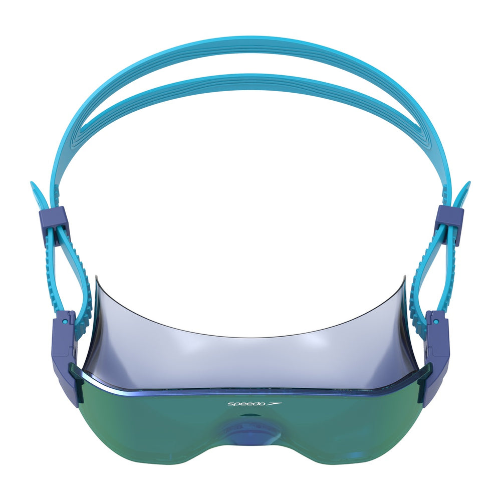 Speedo Women's Aquapulse Pro mirrored goggles with translucent zaffre blue and cobalt lenses, designed for comfortable swimming.
