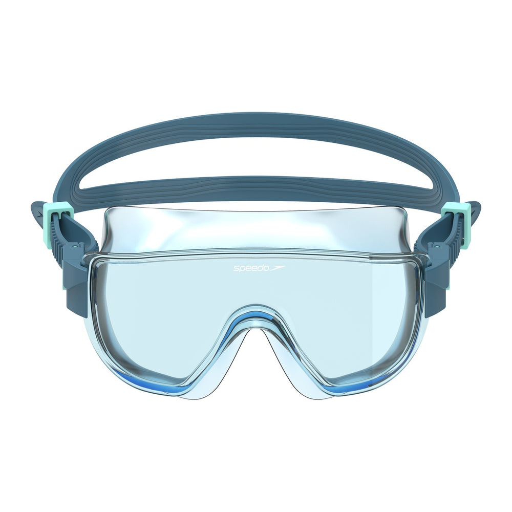 Speedo Women's Aquapulse Pro swimming goggles in translucent angelic blue and celeste with adjustable straps, clear lens for aquatic sport.