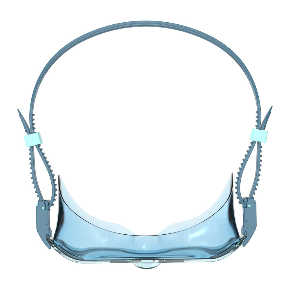 Speedo Women's Aquapulse Pro goggles in translucent angelic blue and celeste with adjustable straps for swimming.