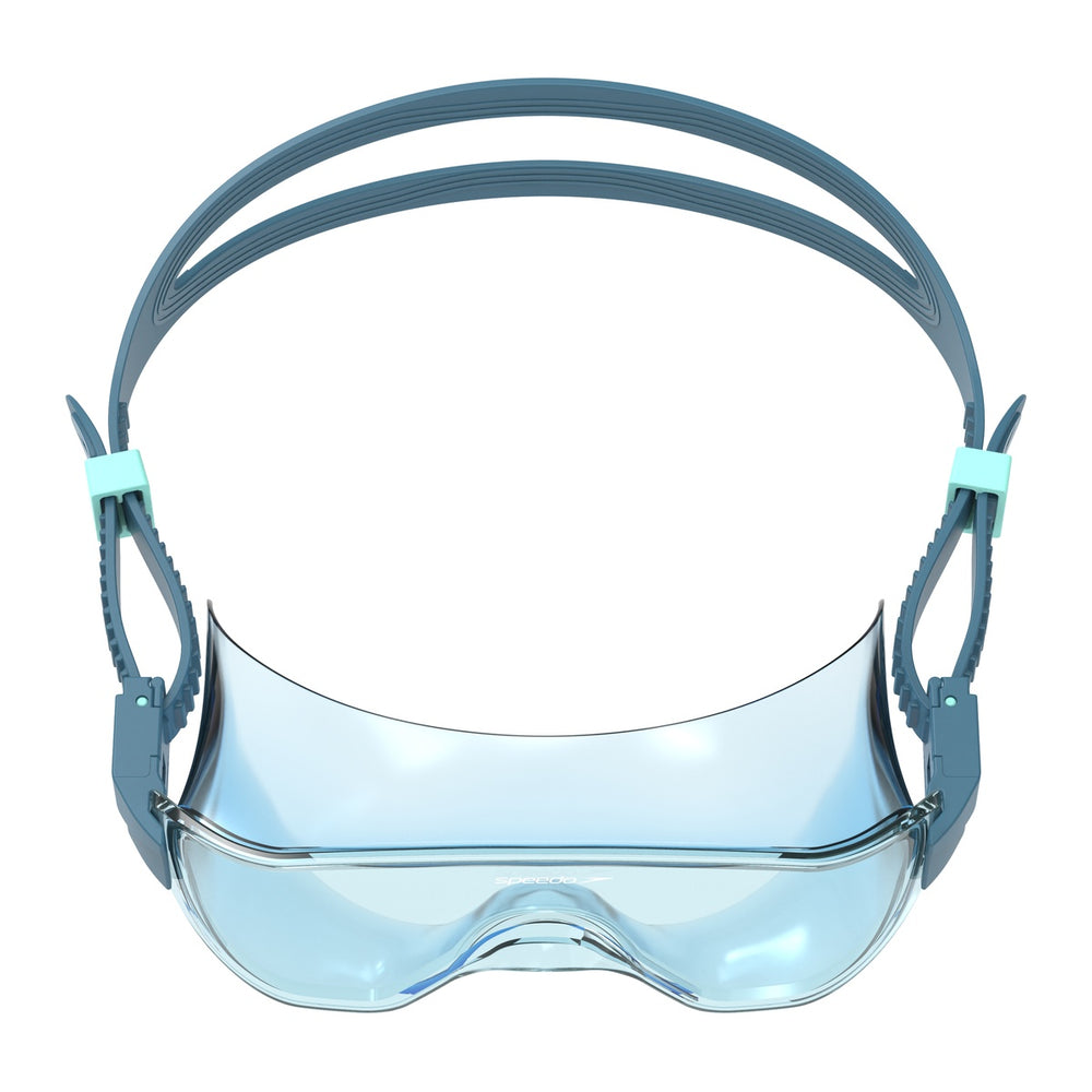 Speedo Women's Aquapulse Pro swim goggles in translucent angelic blue and celeste, featuring adjustable straps and clear lenses.