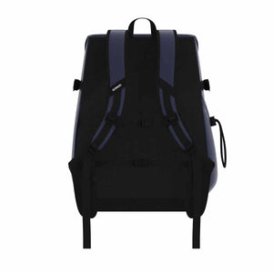 Speedo navy 45L Pro backpack with multiple compartments and padded straps for swimming gear storage.