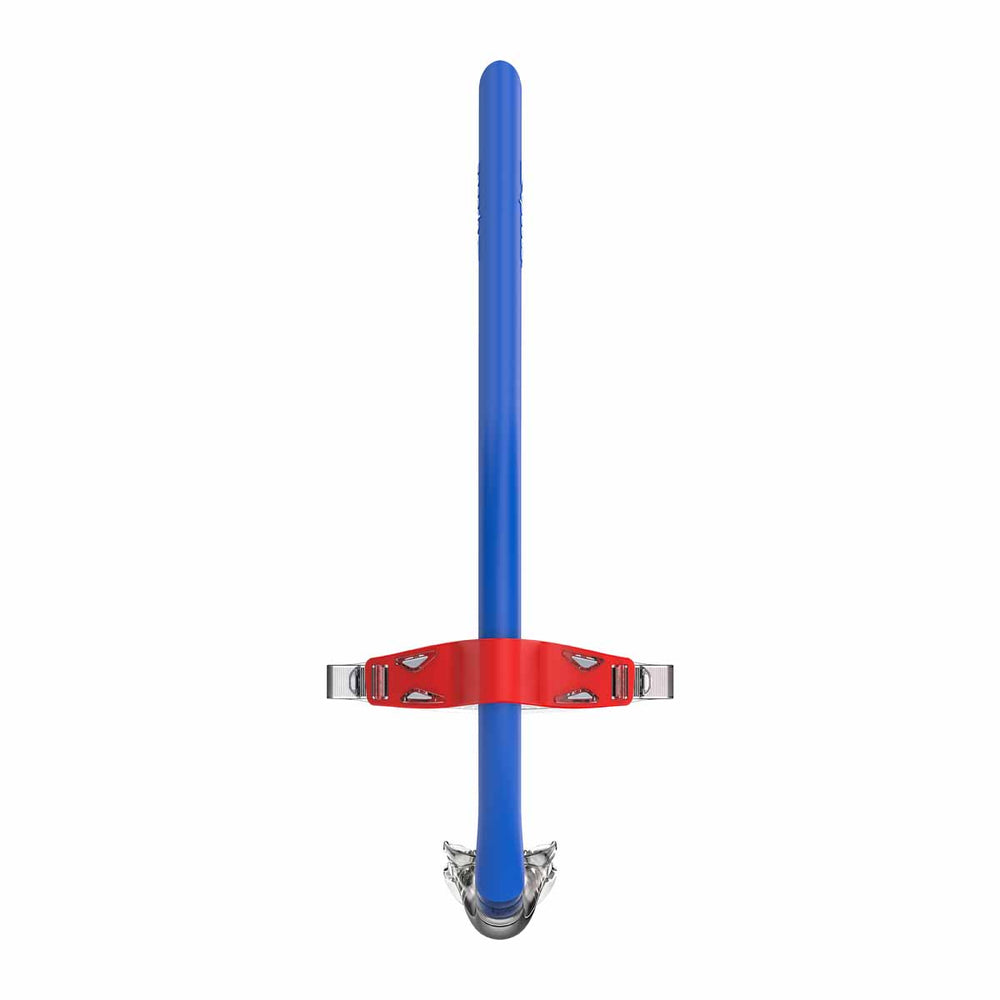 Speedo Pro Training Snorkel in blue and red, designed for swimming training with adjustable fit and comfortable mouthpiece.