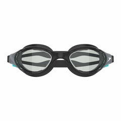 Speedo Biofuse 2.0 optical goggles in black and steel with adjustable straps and clear lenses for swimming.