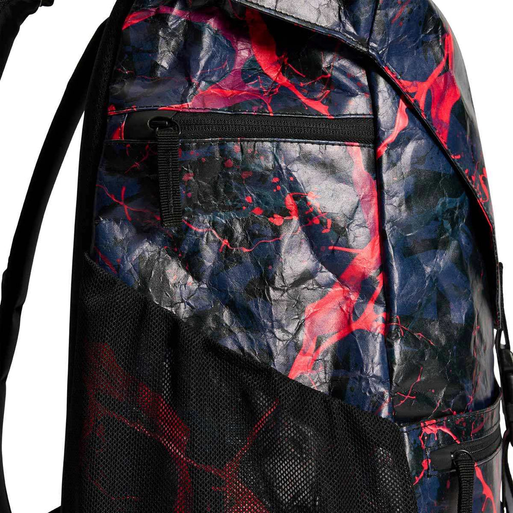 Speedo 35L Team Bag Limited Edition Splatter Matter Black backpack with multiple compartments and durable black design.