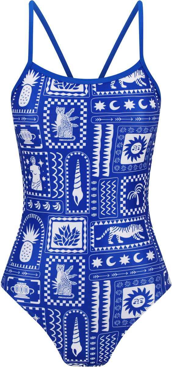Amani girls Bluesol Proback one-piece swimsuit in blue and white with a sporty design, suitable for swimming and beachwear.