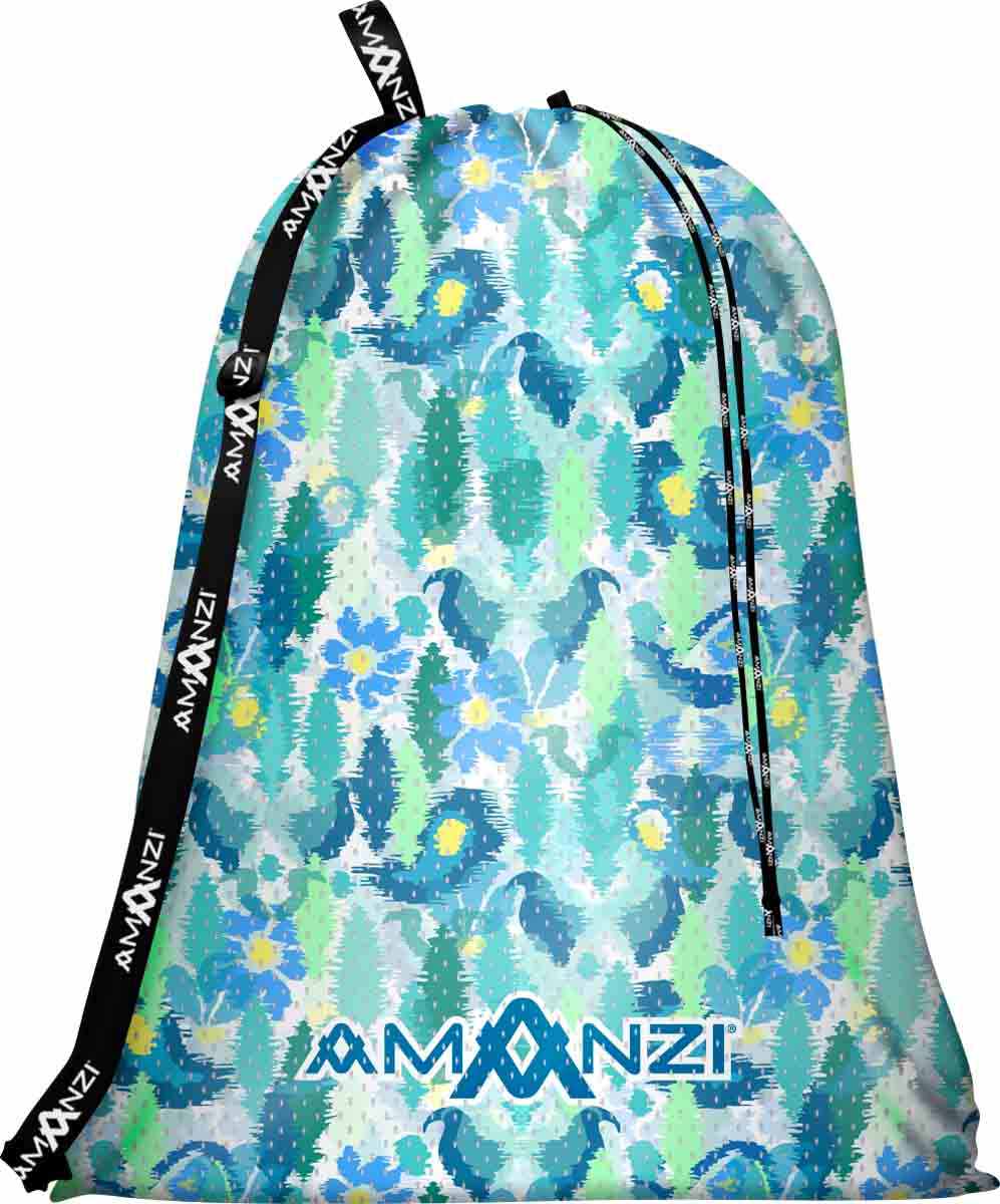 Amanzi Reflections Mesh Bag in multi-color with adjustable straps and spacious interior, ideal for travel and organization.