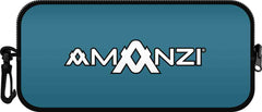 Blue Amanzi Bermuda neoprene goggle case with zip closure, designed for protecting goggles during storage and travel.