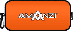Orange Amanzi Sherbet neoprene goggle case with zipper closure, designed to protect and carry swimming goggles.