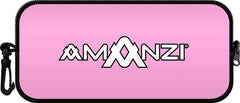 Amanzi Candy neoprene goggle case in pink with a colorful candy pattern, designed to protect sports goggles.