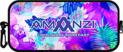 Amanzi Wild Blooms neoprene goggle case in vibrant multi-color floral design, providing protective storage for goggles.