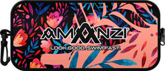 Amanzi Toscana neoprene goggle case in multi-color, designed to protect and store swimming goggles.